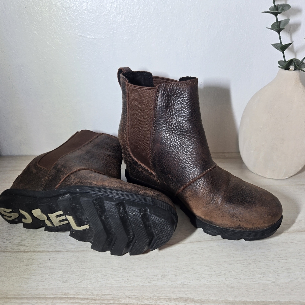 Sorel Womens High Heels Brown Leather Size 8 Joan Of Arctic Wedge - Picture 2 of 6
